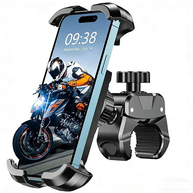 HLOMOM 機車自行車手機支架 360度旋轉減震單手操作 適用多種車型, B6黑色, 1個