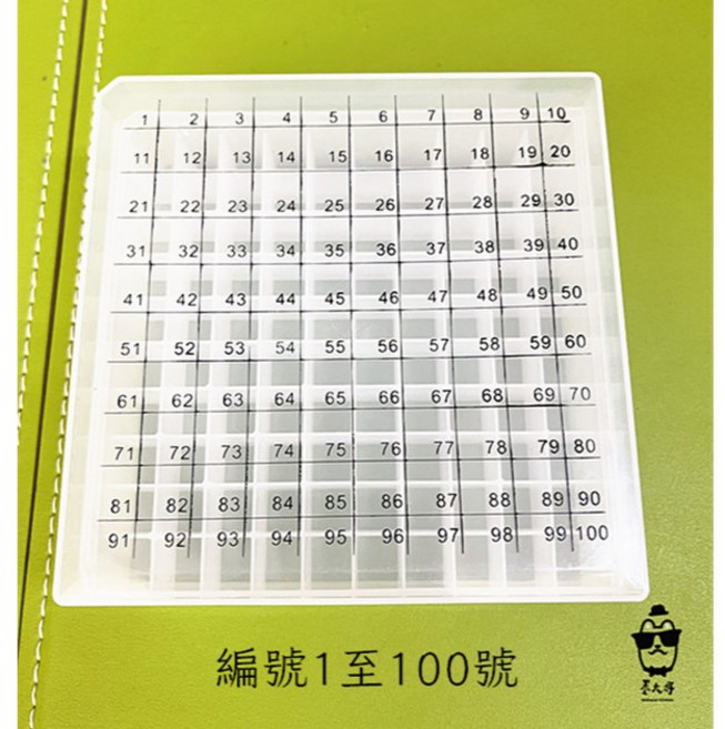 100格塑膠防水收納盒 12mm格寬 印章小物 透明分類整理 防潮耐用, 1個, 編號款(含蓋)