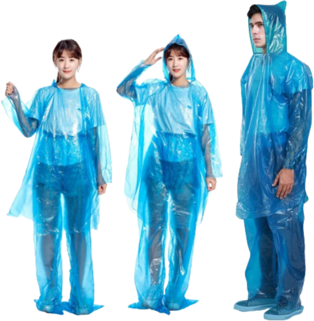 일회용 비옷 우비 전신 우의 비닐 바지 성인용 상하의 투피스, 3개, 블루