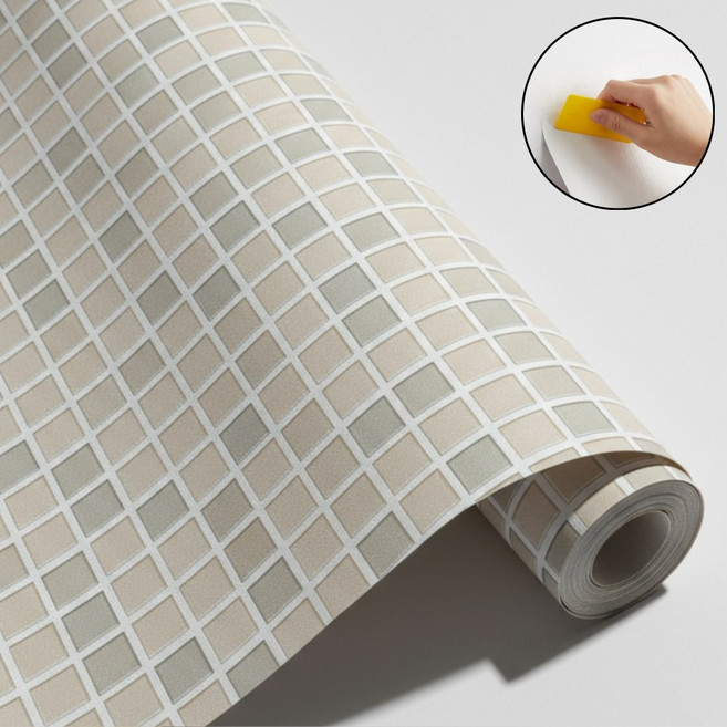 제이에스맘 붙이는 벽지 방수 바둑 타일 시트지 데코 폼플럭 시트 61X300cm, 올리브 그레이