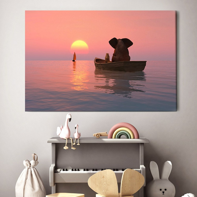 아란아트 금전운 명예운에 좋은 코끼리 그림 캔버스액자 35종, 16. 뱃놀이 코끼리