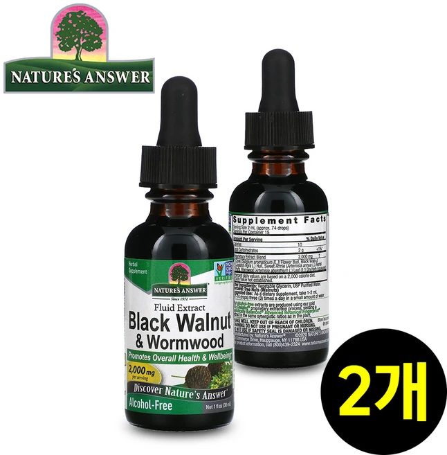 1+1 Nature's Answer (네이처스 앤서) 흑호두 및 약쑥 액상 추출물 알코올 무함유 2 000mg 30ml, 2개 - 쿠팡
