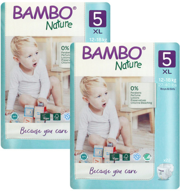 밤보네이처 밤보그린 기저귀 밴드형 5단계 특대형 공용 22매X2개, 44매