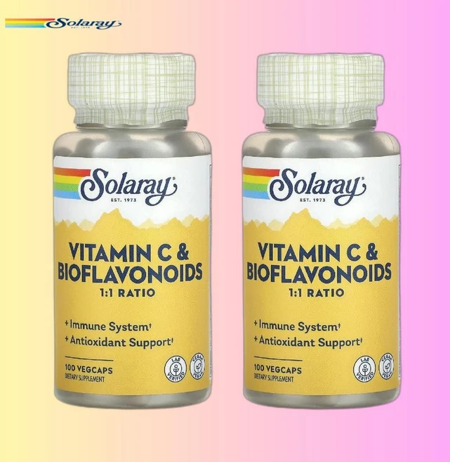 솔라레이 비타민C 및 바이오플라보노이드 1:1 비율 베지 캡슐 100정, 2개 - 쿠팡