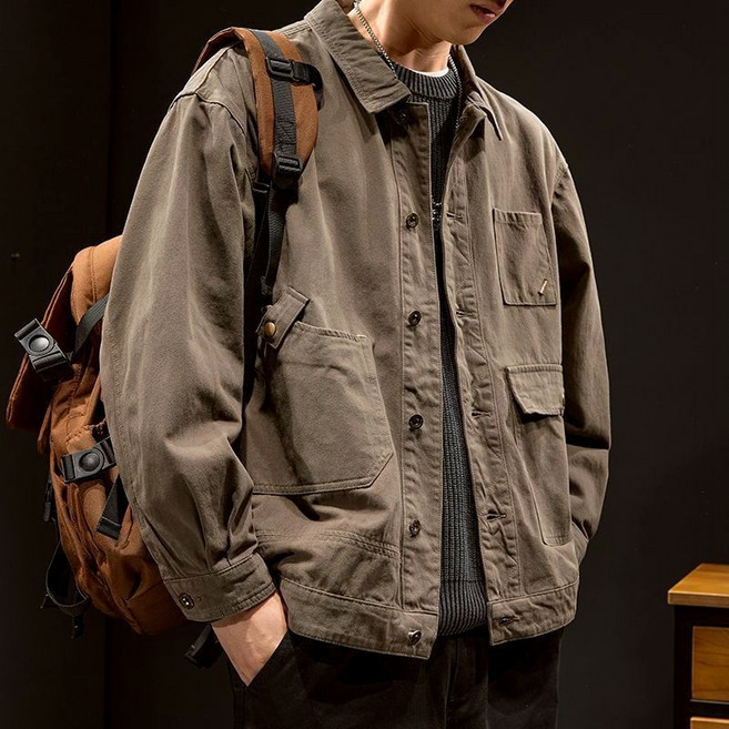 봄 가을 남자 점퍼 빈티지 데님 재킷 루즈핏 남성 카고 자켓 캐주얼 간절기 남성 긴팔 아우터 CJJ