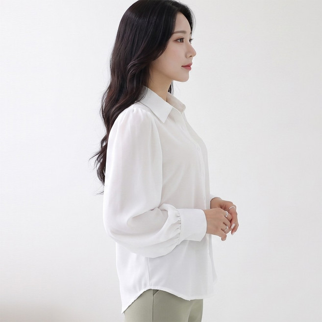 프롬코 여성 긴팔 쉬폰 블라우스 퍼프 셔츠