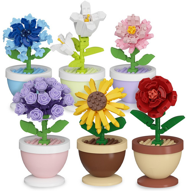 [알꿀밤-나노블럭-이벤트] MS 미니 꽃송이 화분 플라워 6종 세트, 1개