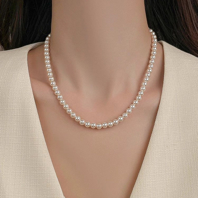 NXNA 진주 목걸이 여 천연담수진주 광택좋은 데일리악세사리 선물용 품목 6mm CS-XL001