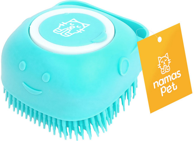 나마스펫 애견 목욕 브러쉬 애묘 강아지 샴푸 샤워 용품 실리콘, 1개, 블루
