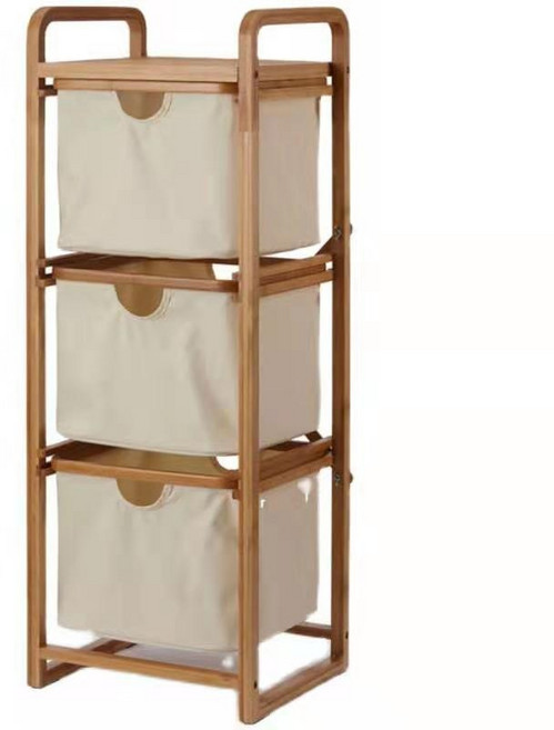 우드 햄퍼 뱀부 나무 대나무 원목 바구니 3단 빨래 인테리어 패브릭, 그레이 3단 좁은형