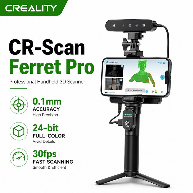 CR-Scan Ferret Pro WiFi 3D 스캐너 휴대용 핸드헬드 흔들림 방지 추적 기능 0 1mm 정확도 iOS 및 안드로이드용 무선 스캐닝, 하얀색