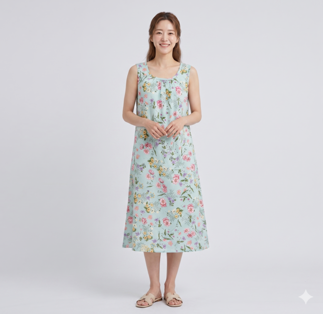 [보슈아] 여성 인견 원피스 잠옷 민소매 여름 홈웨어 시원한 국내산