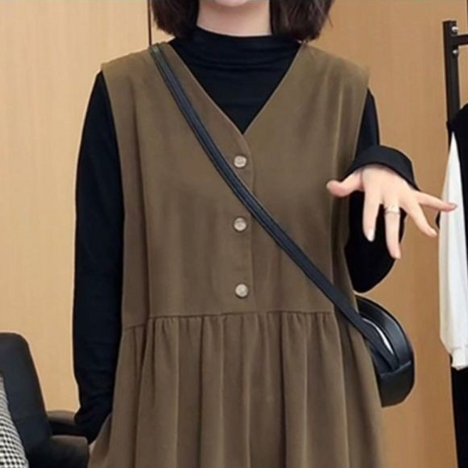 孕婦裝秋冬洋裝連身裙 大碼遮肉顯瘦裙子女套裝春秋季新 長袖, 單件黑色上衣,3XL 建議（70-80公斤）