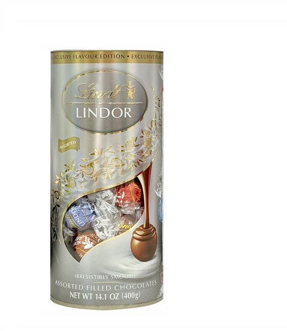 Lindt 瑞士蓮 LINDOR 綜合口味含餡巧克力 銀桶巧克力 400g, 1個