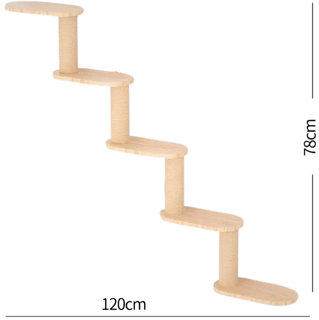 貓爬梯 木製 貓跳台 DIY 貓爬架 牆壁 貓跳臺 貓咪爬架 貓牆 壁掛式 貓階梯 貓掛床 牆上 貓跳板 貓抓柱, 1個, 五階樓梯