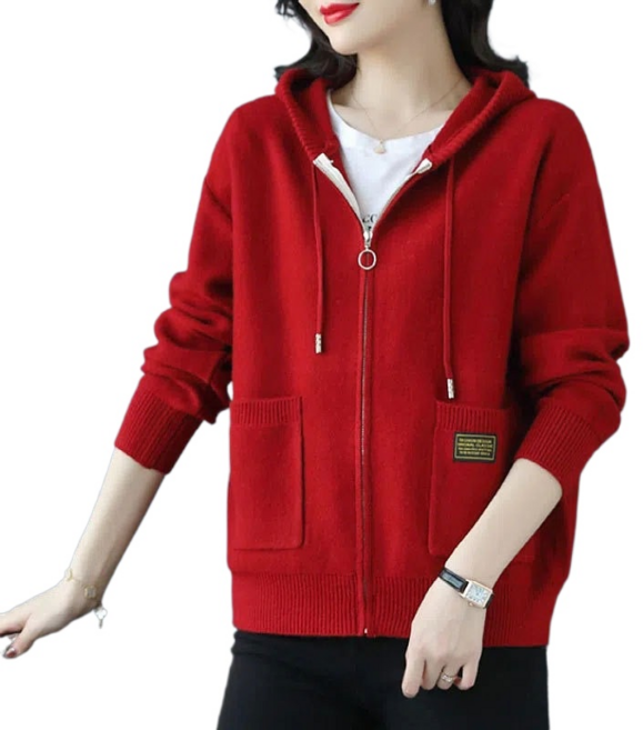 Krismile여성 춘추 후드 니트 카디건 아우터 패션 집업 니트 후드 카디건+ XBG10/20