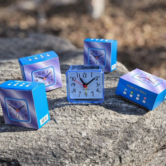 에너바디 추억의 알람 탁상용 미니 시계 여행용 교육용 알람시계, 블루