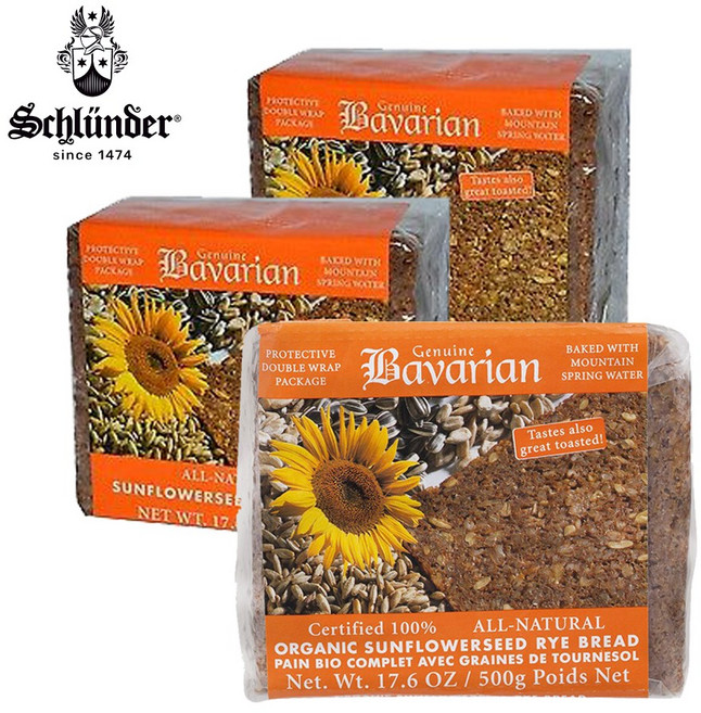 슐렌더 유기농 천연발효 해바라기씨 호밀빵 3개 묶음 실속 할인팩 (500g x 3), 500g