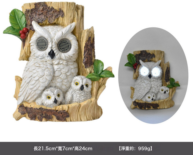 太陽能眨眼燈動物雕像花園庭院裝飾擺件樹脂工藝品, BY25082 壁掛貓頭鷹  一個