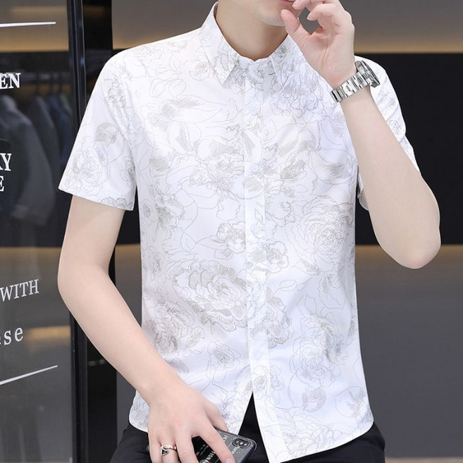 川月商行 高級感簡約柔性陸地棉夏季薄款白色短袖襯衫 男士涼感襯衣