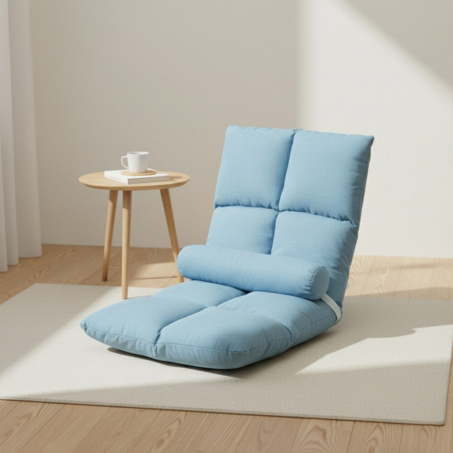 디프 5단 각도조절 1인용 패브릭 쇼파 등받이 학생 좌식의자, 스카이블루, 1개
