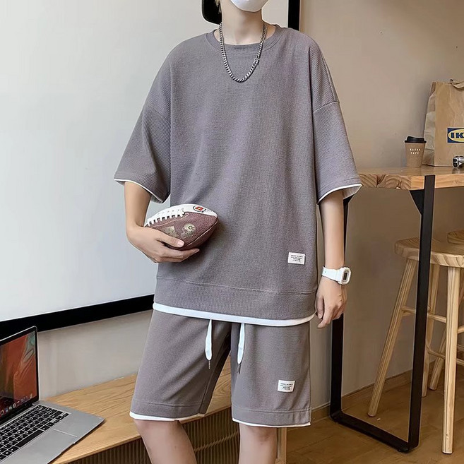그린스프링 와플 반팔 반바지 트레이닝복 세트