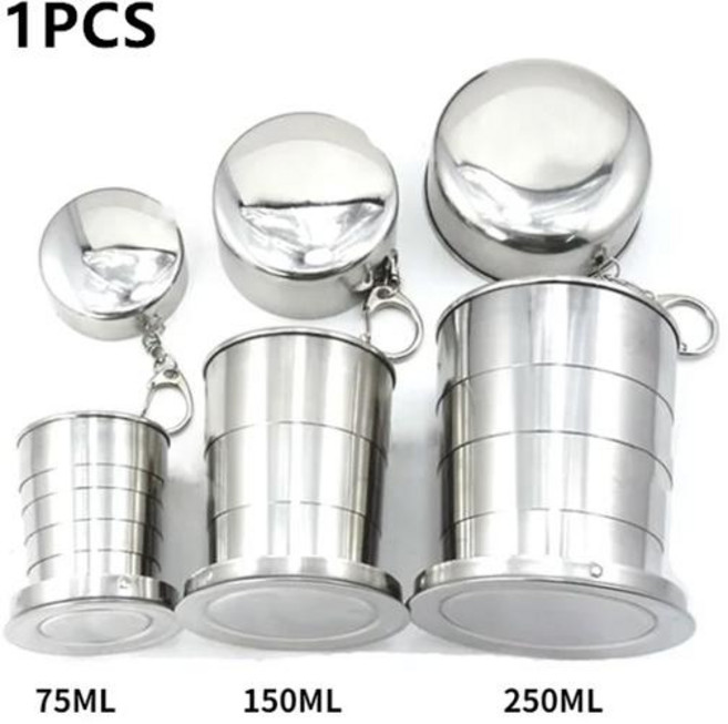 콜팝컵 스테인레스 스틸 접이식 컵 캠핑 조리기구 개폐식 찻잔 캠프 용품 식기 75 ml 150 250ml, [02] 콜팝컵 75ML, 1개