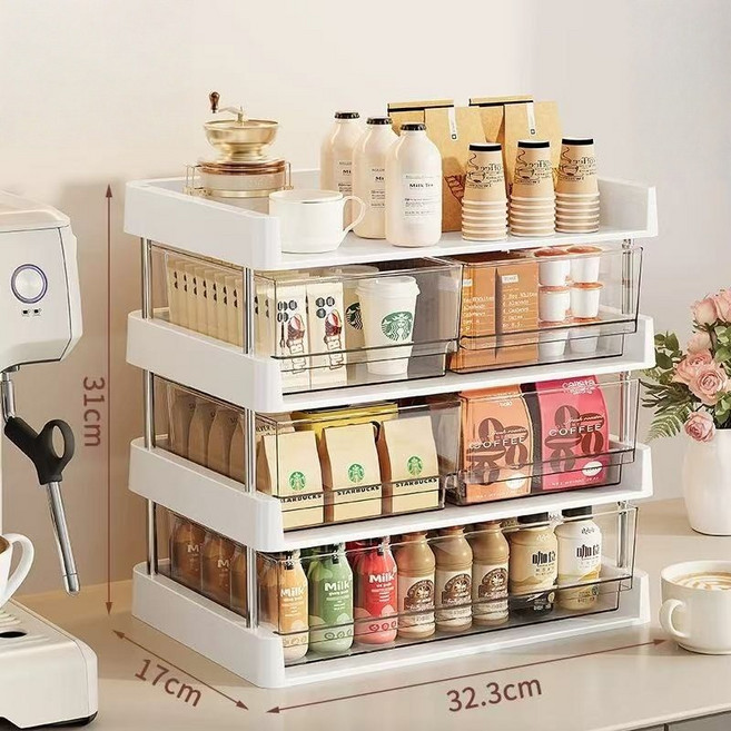 Arsjuo 탕비실 소품 수납 다용도 커피 정리함, 1개, 화이트