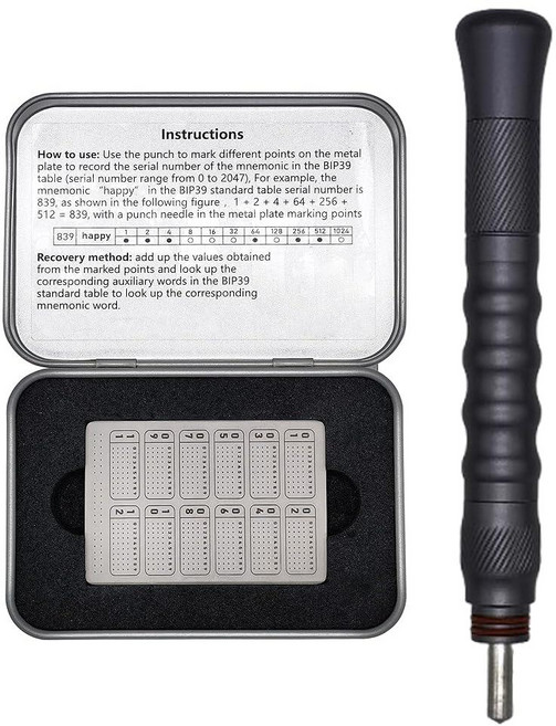 암호화폐 지갑 리플 가상 알트 티타늄 합금 암호화 시드 문구 저장장치 콜드 스토리지 백업 자동 센터 펀치 기능 방수 방화 및 내식성 BIP39 비트코인 금속 자산 보안용, Muulaii 티타늄 합금 암호화 시드 문구 보관, 자