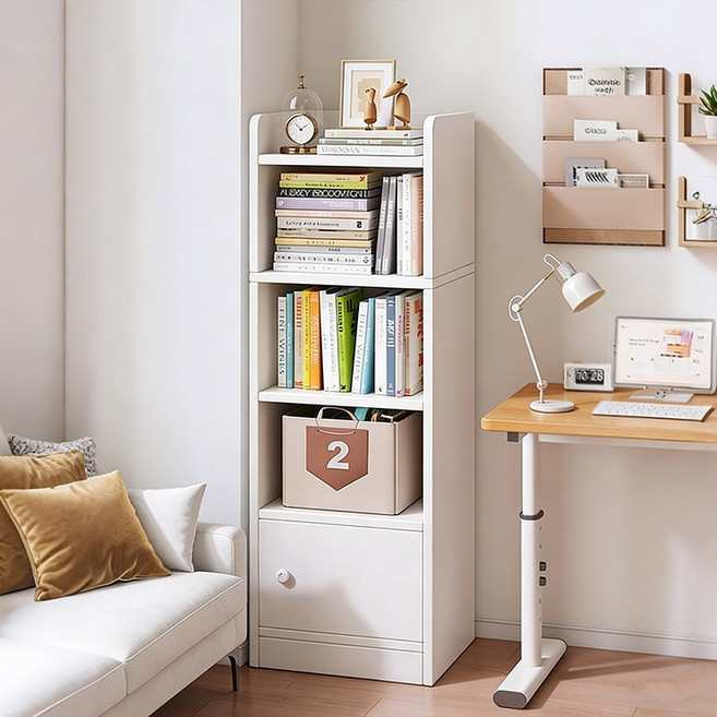 홈컴 책장 전면 대용량 틈새 수납 책꽂이수납장 거실 사무실 4/5/6단 책장수납장, 4단, 화이트