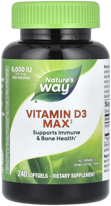 Nature's Way 비타민D3 맥스 125mcg(5000IU) 소프트젤 240정, NaturesWay비타민D3맥스125mcg5000IU소, 1개 - 쿠팡