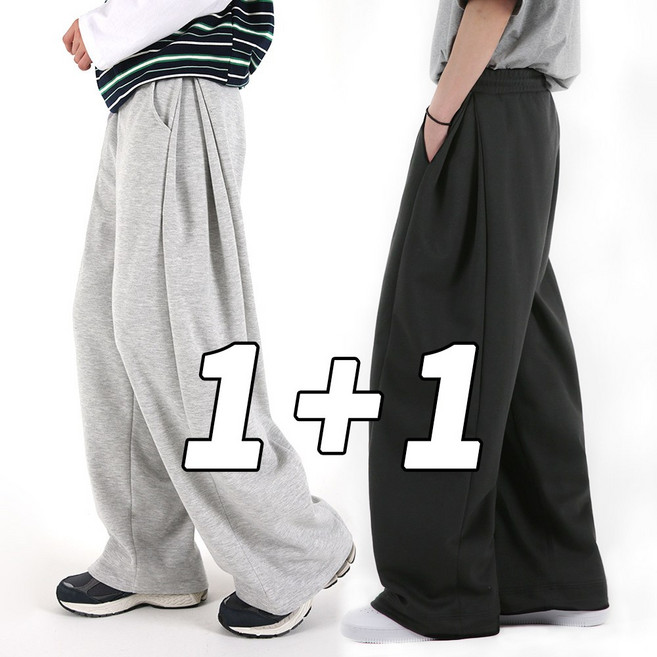 1+1 오버나인 남자 남성 숏 롱기장 핀턱 벌룬 와이드 트레이닝 츄리닝 바지 팬츠