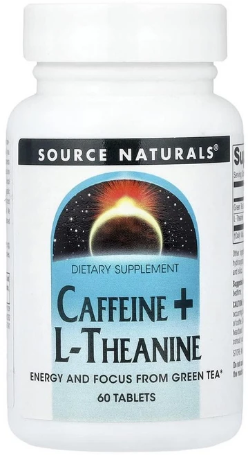 소스 내추럴스 카페인 + L-테아닌 Source Naturals Caffeine + L-Theanine 60정, 1개 - 쿠팡