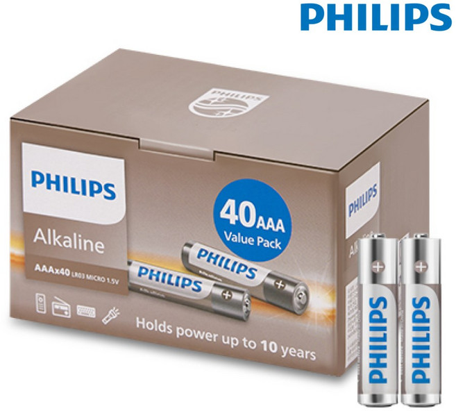 필립스 알카라인 AAA 대용량 건전지, 1개, 40개입