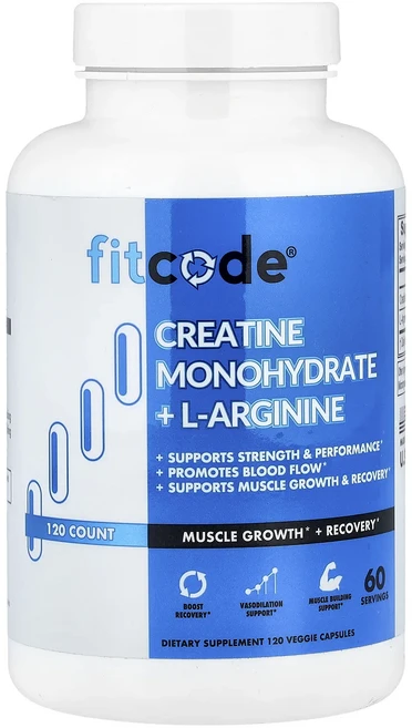 매우편하고 fitcode 크레아틴 일수화물 + l-아르기닌 베지 캡슐 120정 끝내주게잘나가는상품, fitcode크레아틴일수화물l아르기닌베지캡슐120정, 1개 - 쿠팡