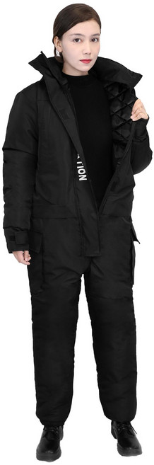 couyor 겨울 라이딩 오토바이 방한복 방한 방풍 배달 방한복 라이더 우주복 겨울 배달 우주복 기모안감 바이크 방한복, 블랙-솜 안감