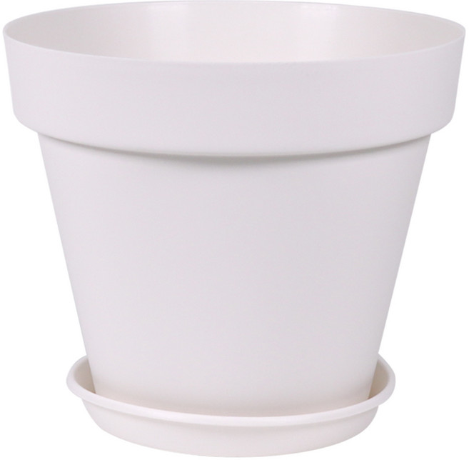 화분월드 베이직 플라스틱 토분 화분 + 받침 세트, 퓨어화이트, 1세트