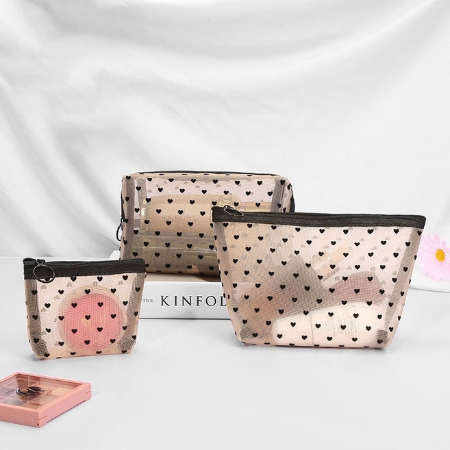 블루시즌 베이직 메쉬 화장품 파우치 3종 세트 다용도 메이크업 여행용 파우치 이너백 이너파우치