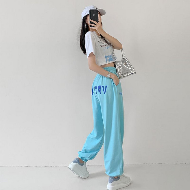 FANSYLI 여성 여름 댄스 바지 에어로빅복 줌바댄스복 줌바복 방송댄스의상 XX5M16sw1, 블루 레터링