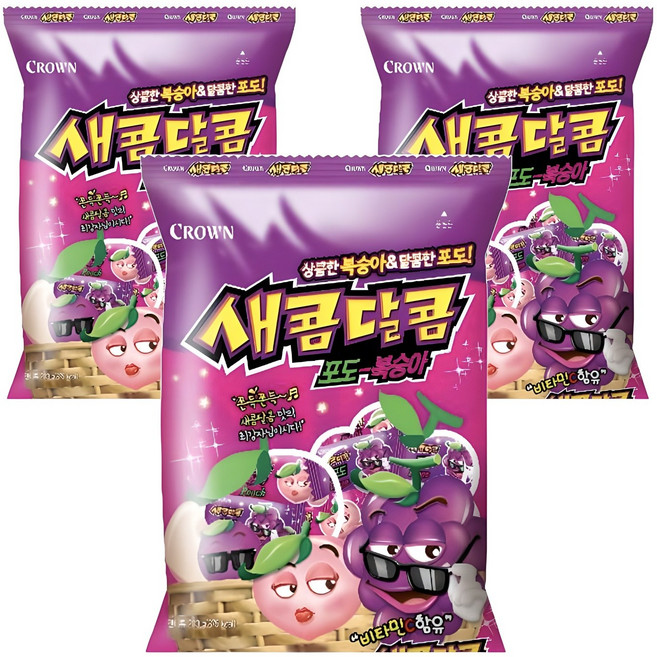 크라운 새콤달콤 포도 복숭아, 200g, 3개