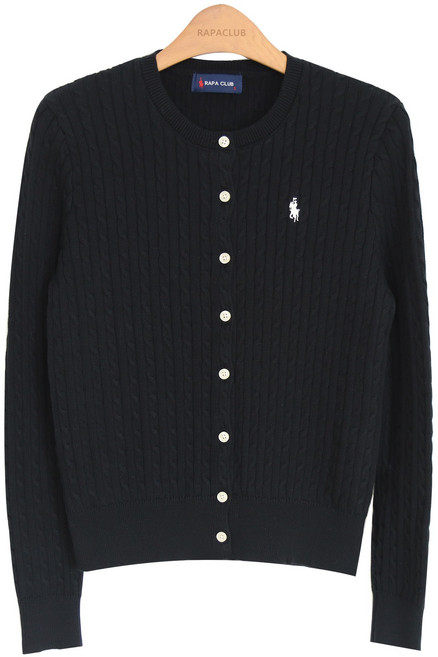 라파클럽 여성 잔꽈배기 라운드 니트 가디건 면 100%