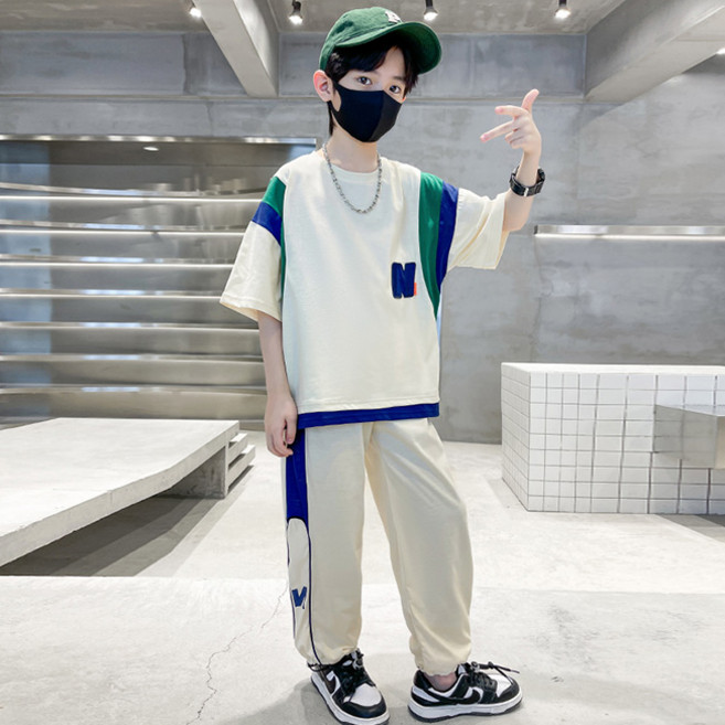 비비키드 남아 여름 주니어 초등생 WORK 페인팅 배색 반팔티 반바지 상의 초중생 하의 세트 주니어 상의+하의 세트 (333N)