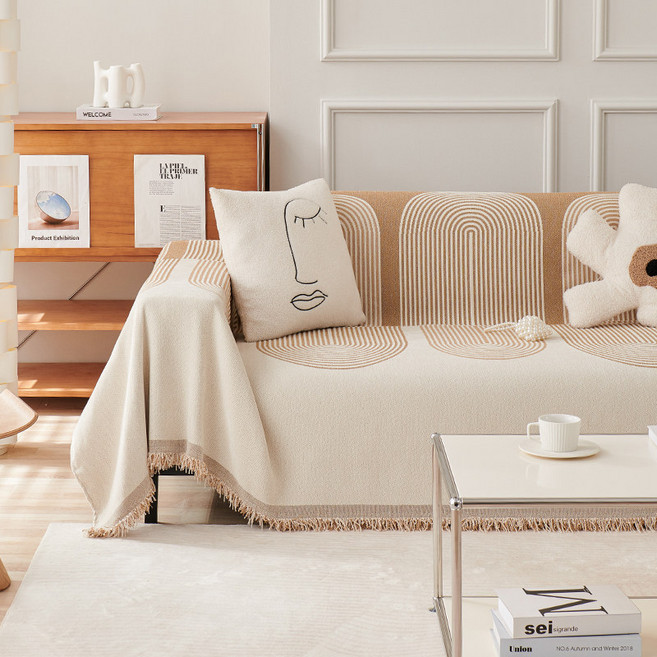 사계절 부드러운 베이직 북유럽 쇼파커버 미끄럼방지 스트라이프 전방위 소파커버, 카키, 1개