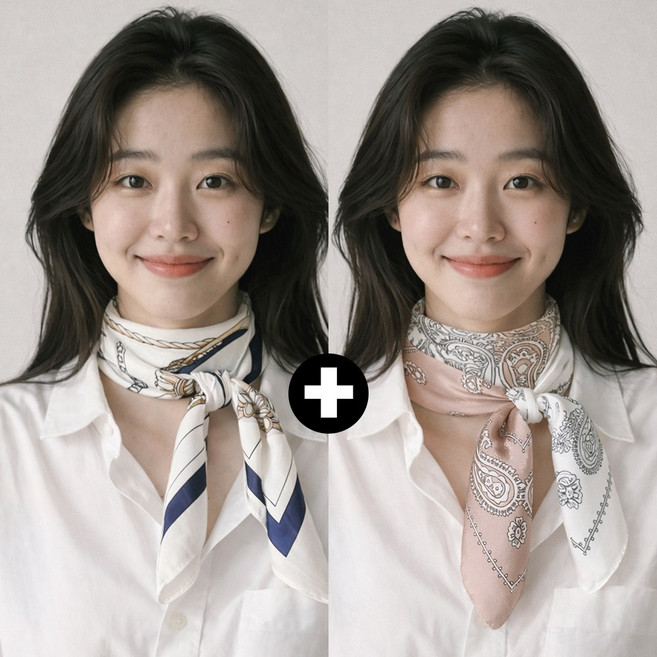 [1+1] 쁘띠 스카프 여성 목손수건 사각 실크터치 페이즐리 봄 데일리 포인트 패션