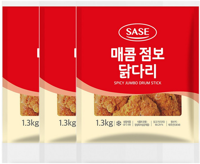 사세 매콤점보닭다리 편의점치킨, 1.3kg, 3개