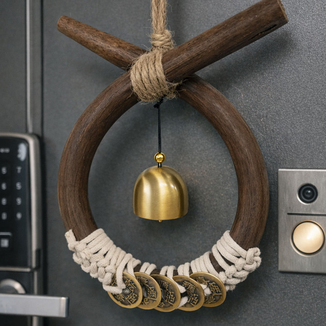 로제티카 액막이 우드 마크라메 현관종 풍경 종 인테리어 장식 소품, 소코뚜레 염전