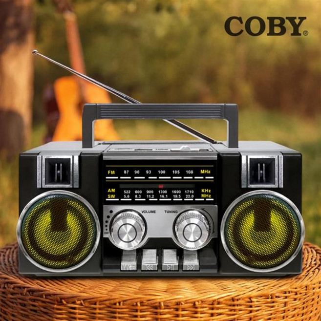 COBY CRF-55B 레트로 블루투스 라디오 스피커 FM AM SW 고음질 카세트 감성, 블랙
