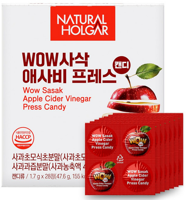 네츄럴올가 유기농 WoW사삭 애사비 캔디 고체 사과식초, 1개, 28정