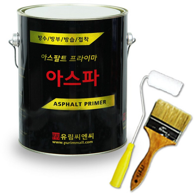 아스파 4L 3평세트 아스팔트 프라이머 방수 접착용, 수성붓4인치세트