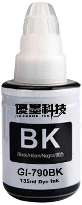 優墨科技台灣副廠品牌CANON GI-790 G1010 G2010 G3010 G4010 G2002 G3000 適用 染料墨水, 黑 135ml（打統編請備註）, 1個